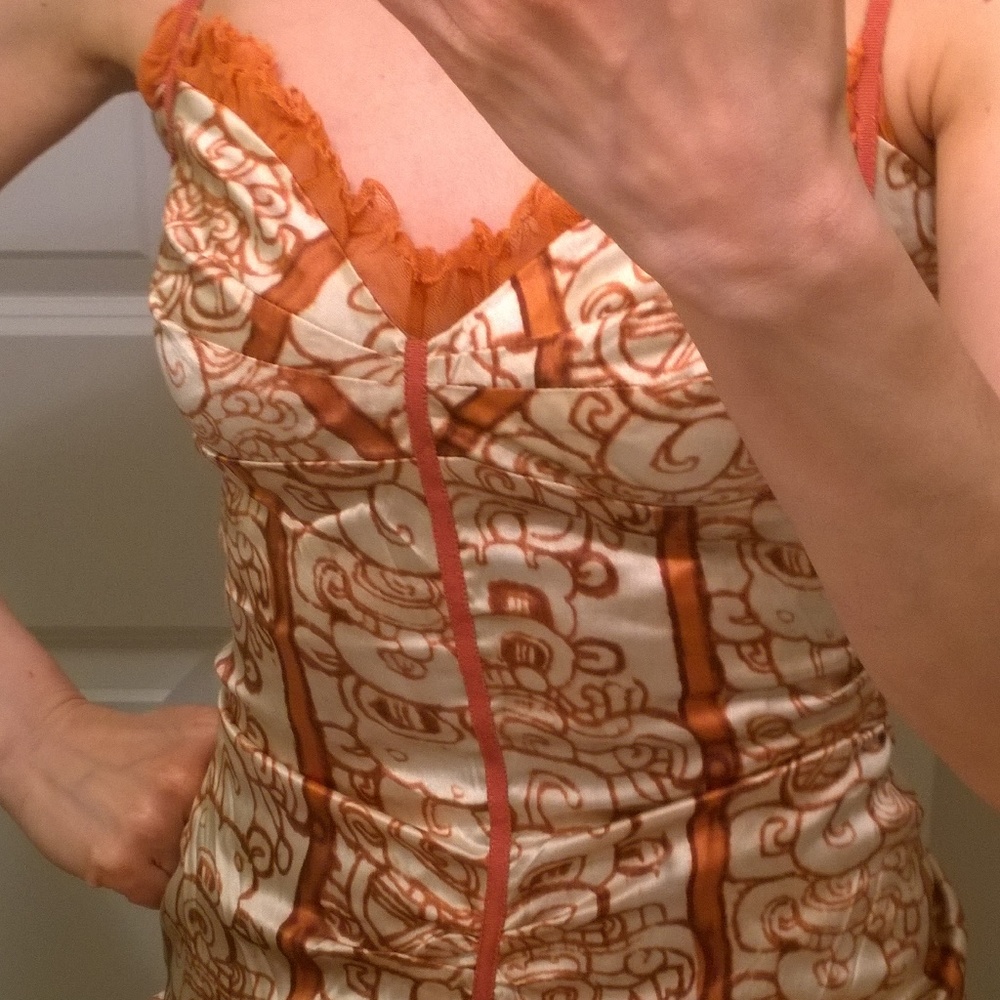 Nicole Miller Cream Tan Burnt Orange Midi dress